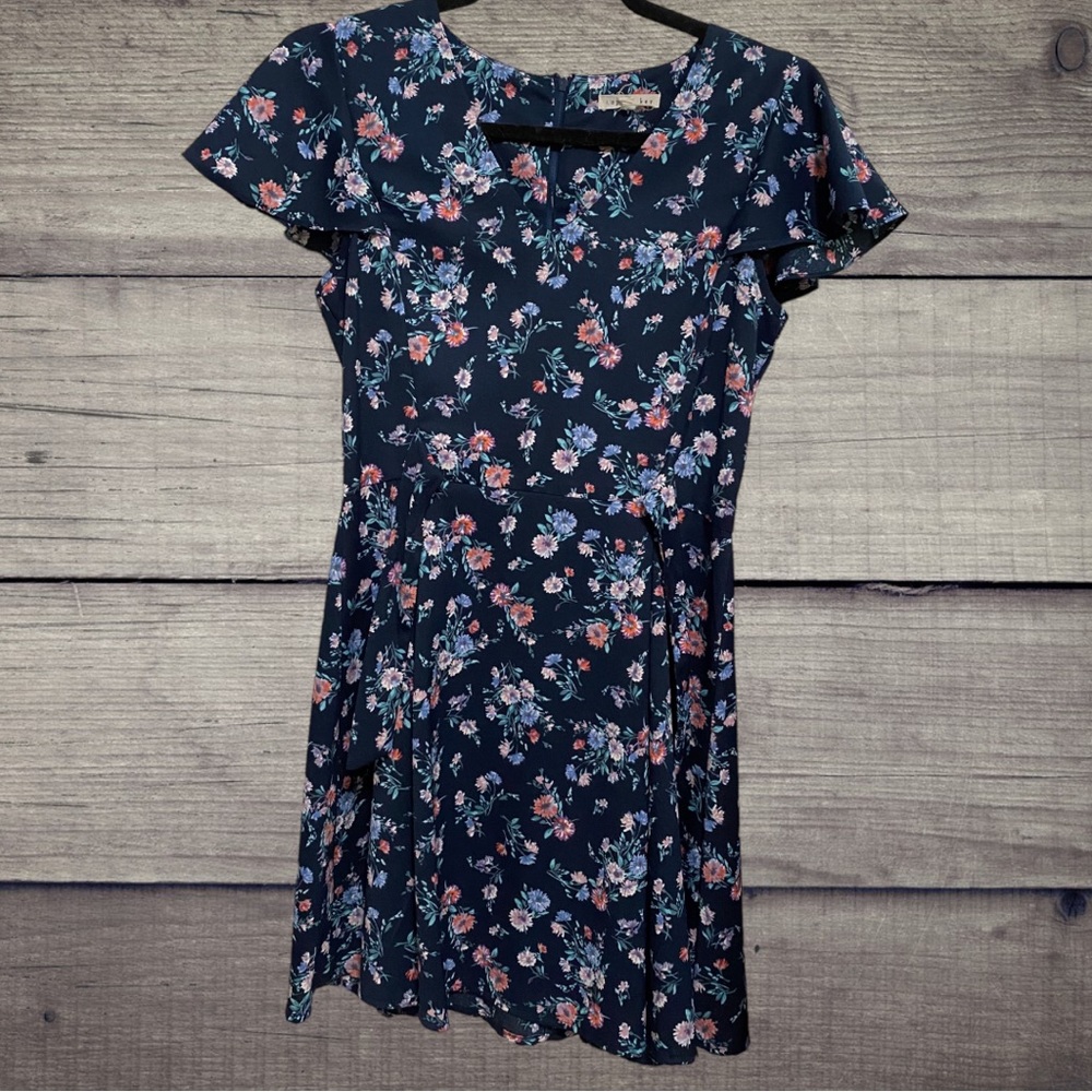 Copper Key Floral Dress with ties on the waist